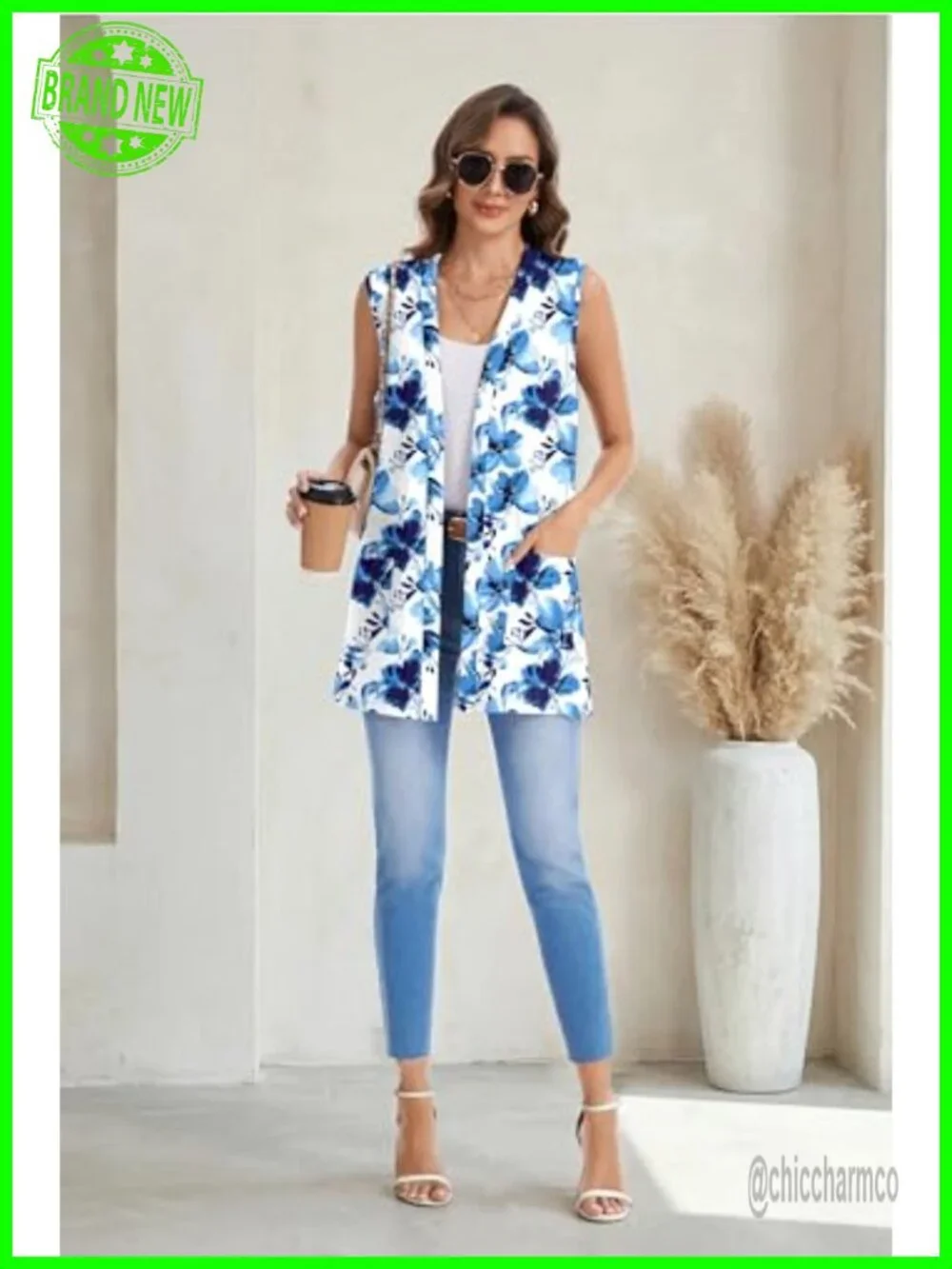 Sleeveless Cardigan Knit Open Front Vest with Pockets 95% Polyester 5% Spandex
